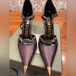Tom Ford, Purple Satin with golden tip stiletto, size 38